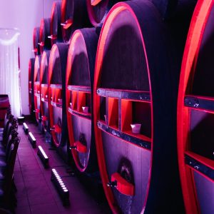 Uplights wine barrels